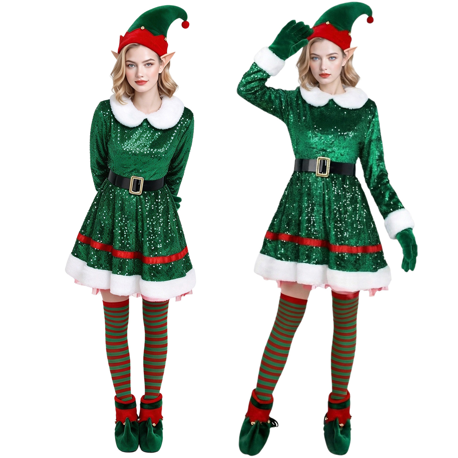Women Shoes Xxl - Женский рождественский костюм эльфа: платье из